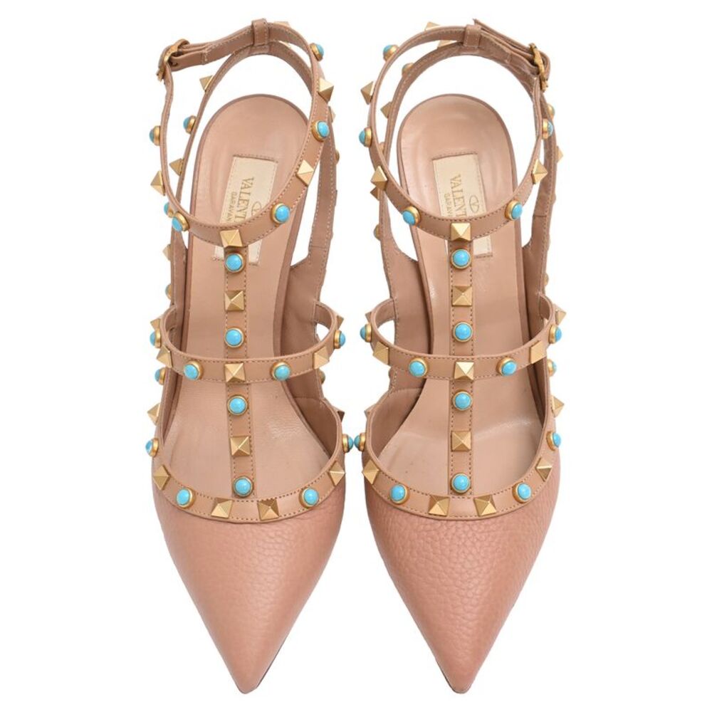 Valentino Garavani Rockstud Ankle Strap Pumps in Beige - Picture 5 of 8